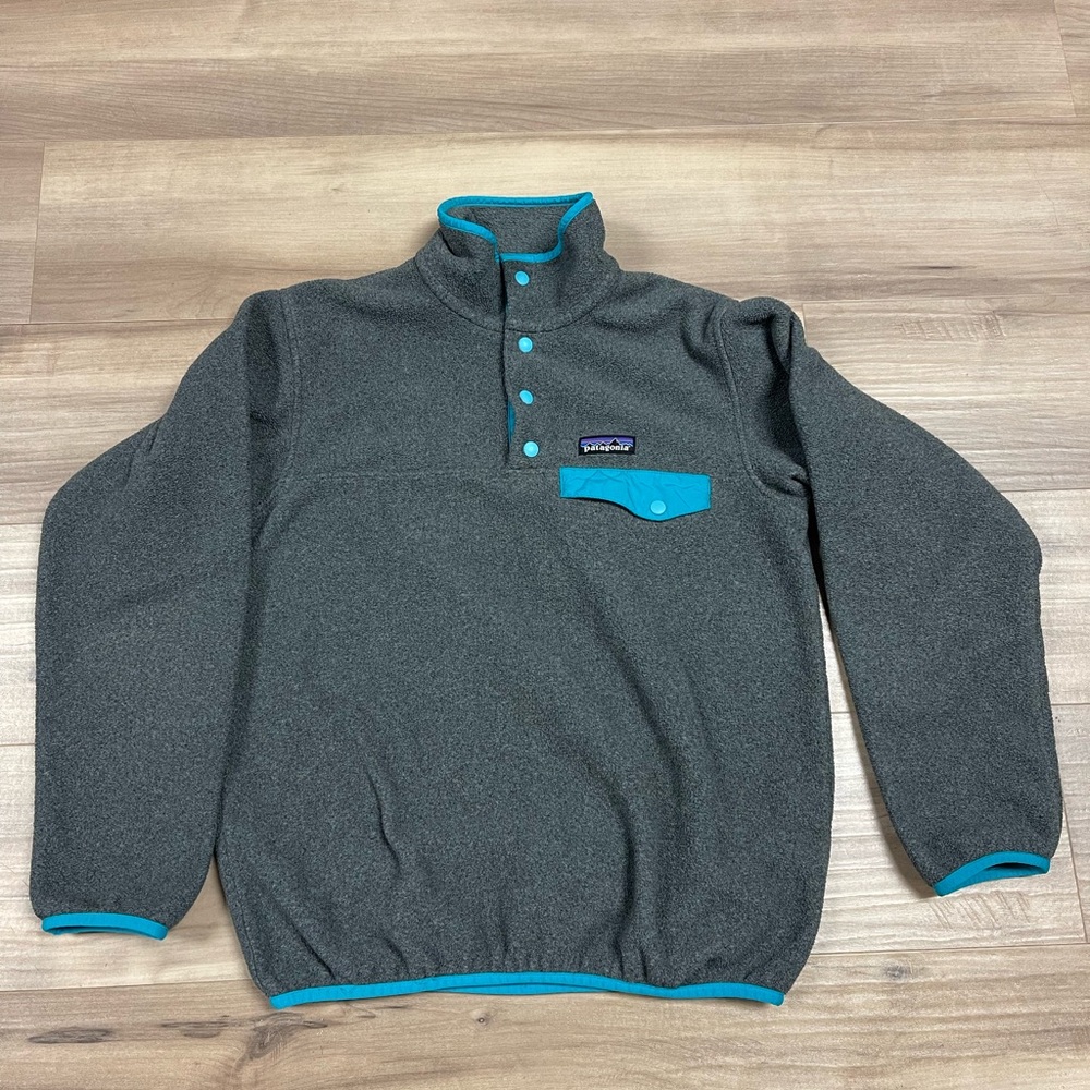 Patagonia Synchilla Fleece Pullover Button Jacket Long Sleeve Gray Teal Size XS